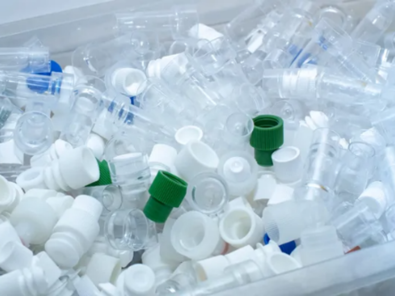 Plastic parts in a bin